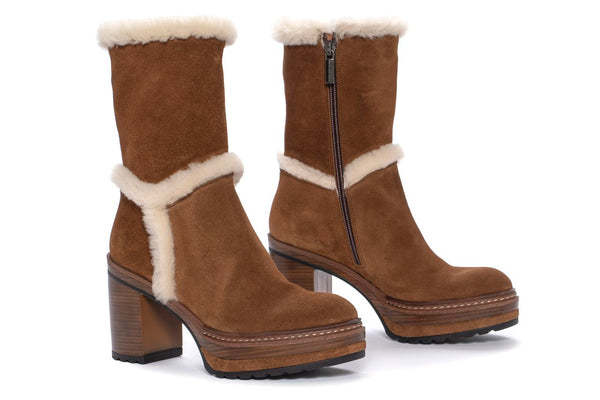 Pons Quintana BOTIN TACON OLIVIA VELOUR TOFFE + MOUTON BEIGE