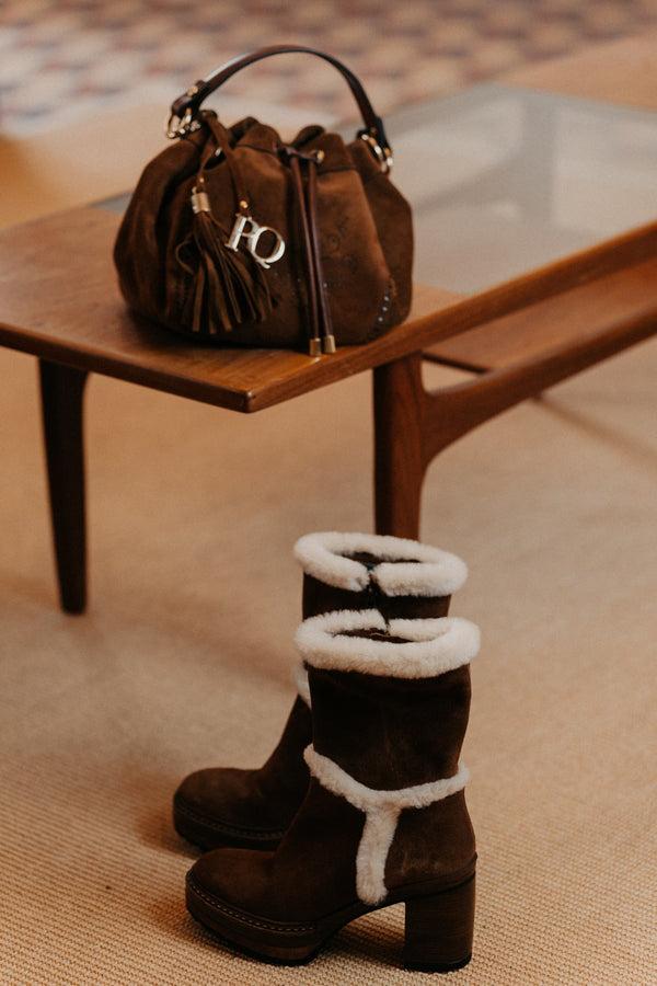 Pons Quintana BOTIN TACON OLIVIA VELOUR TOFFE + MOUTON BEIGE