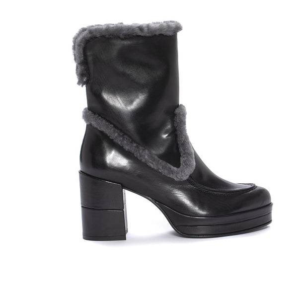 pons quintana BRISA BABY CALF BLACK + MOUTON CARBON ANKLE BOOT