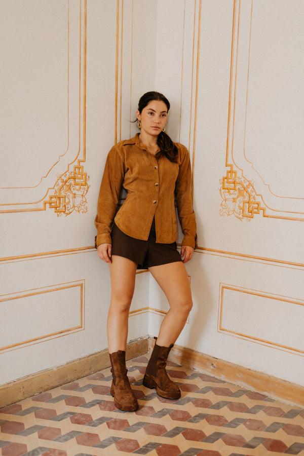 pons quintana FLIPER VELOUR TOFFE PLATFORM ANKLE BOOT