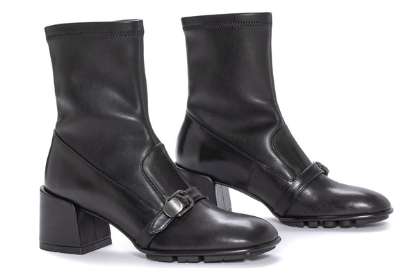 Pons Quintana GINGHAM BABY CALF HEEL ANKLE BOOT + BLACK STRETCH NAPA