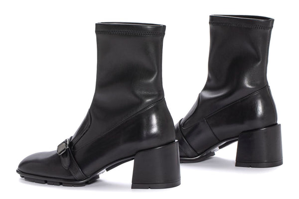 Pons Quintana GINGHAM BABY CALF HEEL ANKLE BOOT + BLACK STRETCH NAPA