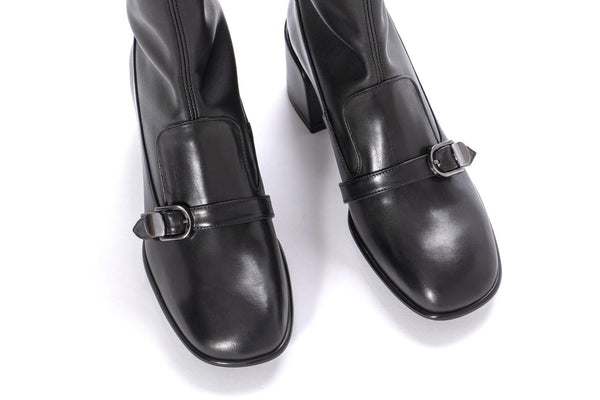 Pons Quintana GINGHAM BABY CALF HEEL ANKLE BOOT + BLACK STRETCH NAPA