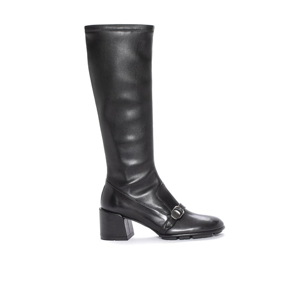 Pons Quintana GINGHAM BABY CALF HEEL BOOT + BLACK STRETCH NAPA