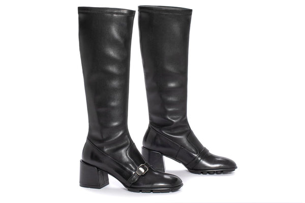 Pons Quintana GINGHAM BABY CALF HEEL BOOT + BLACK STRETCH NAPA