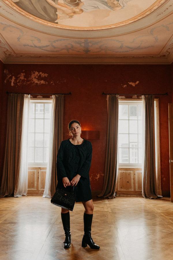 Pons Quintana GINGHAM BABY CALF HEEL BOOT + BLACK STRETCH NAPA