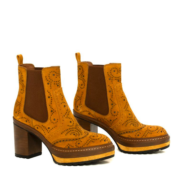 Pons Quintana OLIVIA VELOUR MUSTARD HEEL ANKLE BOOT