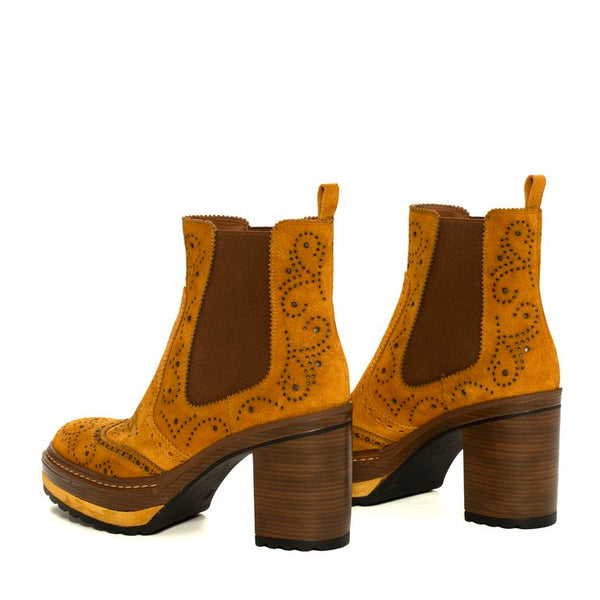 Pons Quintana OLIVIA VELOUR MUSTARD HEEL ANKLE BOOT