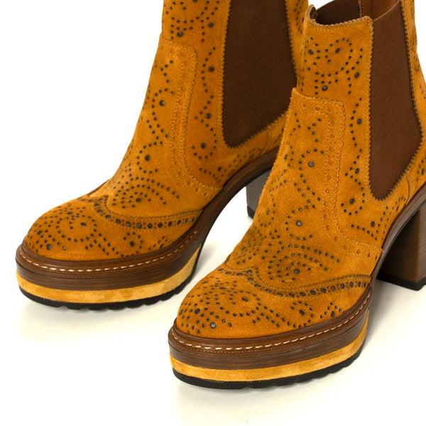 Pons Quintana OLIVIA VELOUR MUSTARD HEEL ANKLE BOOT