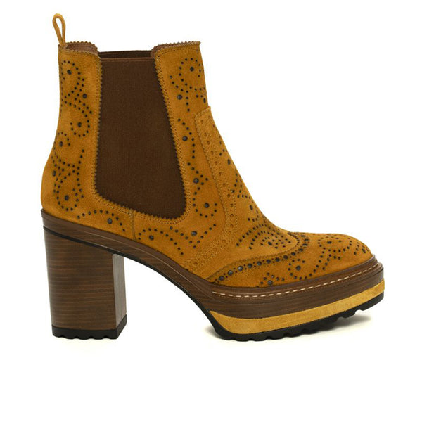 pons quintana OLIVIA VELOUR MUSTARD HEEL ANKLE BOOT