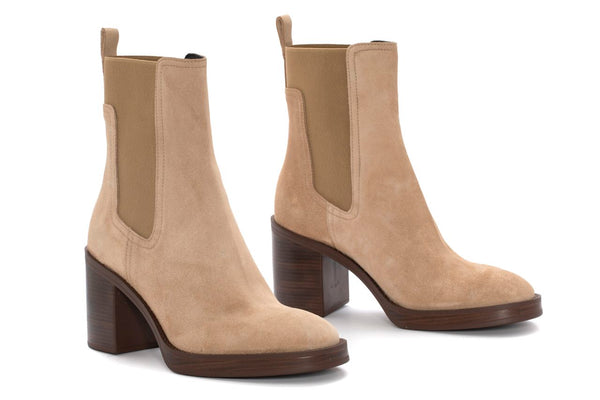 Pons Quintana MABEL VELOUR CAMEL HEEL ANKLE BOOT
