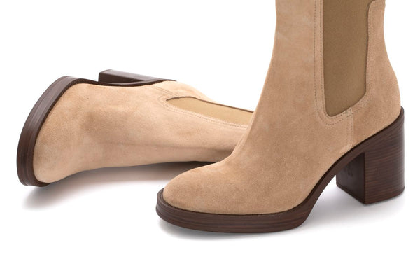 Pons Quintana MABEL VELOUR CAMEL HEEL ANKLE BOOT