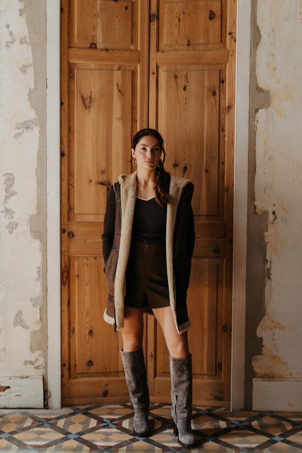 pons quintana MABEL VELOUR TAUPE HEEL BOOT