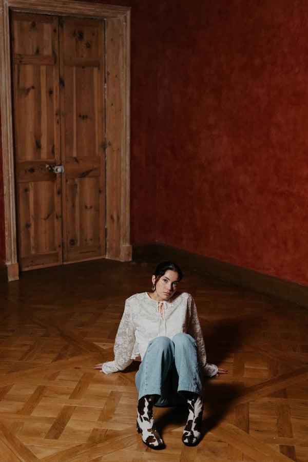 pons quintana MUCCA EBONY GINGHAM HEEL BOOT