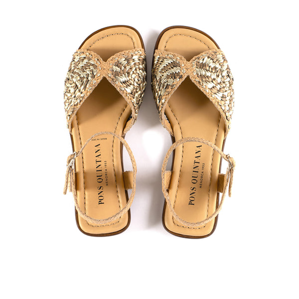 Pons Quintana PLATINUM METAL AND OASSI FLAT SANDAL