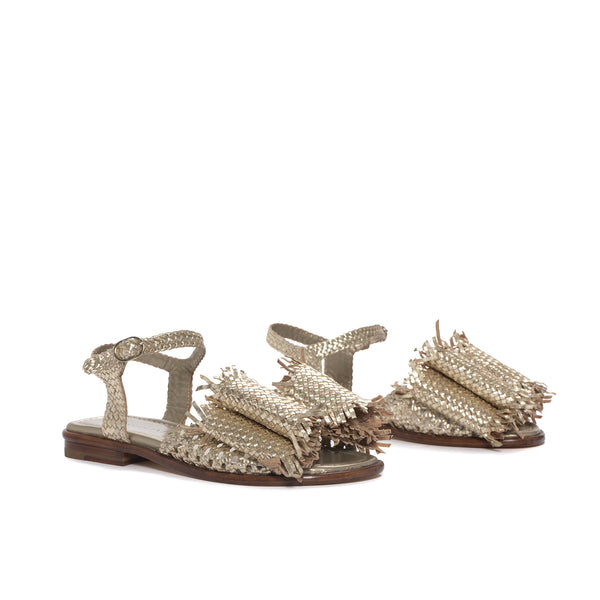 Pons Quintana TINA FLAT SANDAL WITH PLATINUM BOW