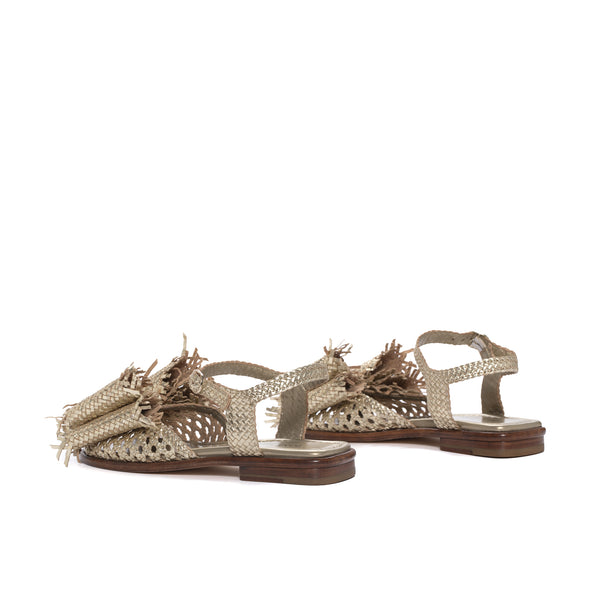 Pons Quintana TINA FLAT SANDAL WITH PLATINUM BOW