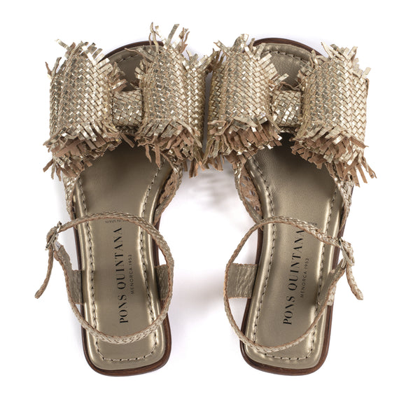 Pons Quintana TINA FLAT SANDAL WITH PLATINUM BOW