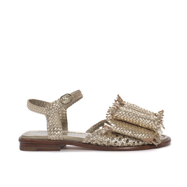 pons quintana TINA FLAT SANDAL WITH PLATINUM BOW