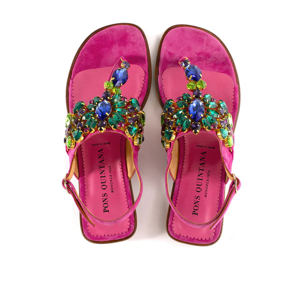 Pons Quintana TINA FLAT SANDAL IN WET STRAWBERRY SUEDE