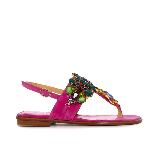 Pons Quintana TINA FLAT SANDAL IN WET STRAWBERRY SUEDE