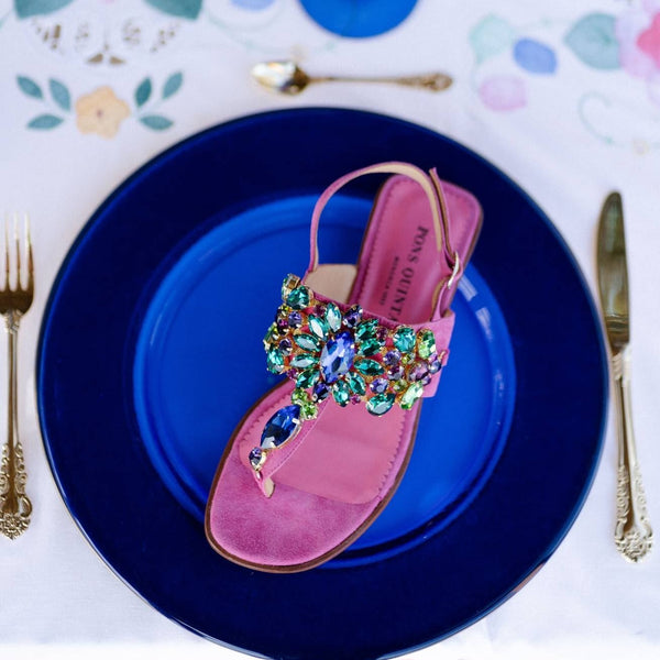 pons quintana TINA FLAT SANDAL IN WET STRAWBERRY SUEDE