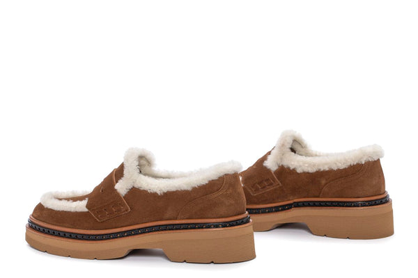 Pons Quintana YANNY VELOR TOFFE PLATFORM MOCCASIN + MOUTON BEIGE