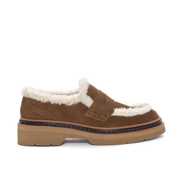 pons quintana YANNY VELOR TOFFE PLATFORM MOCCASIN + MOUTON BEIGE