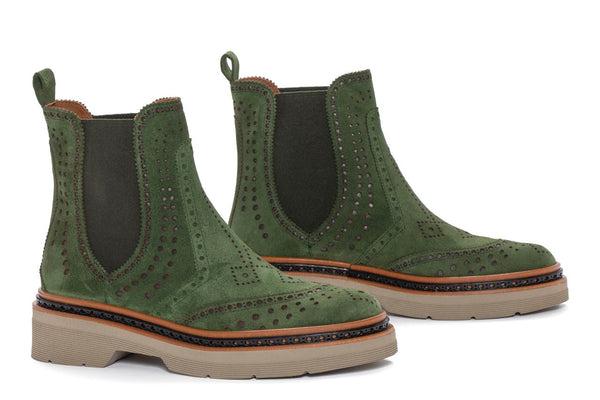 Pons Quintana YANNY VELOUR PLATFORM ANKLE BOOT - Moss Green