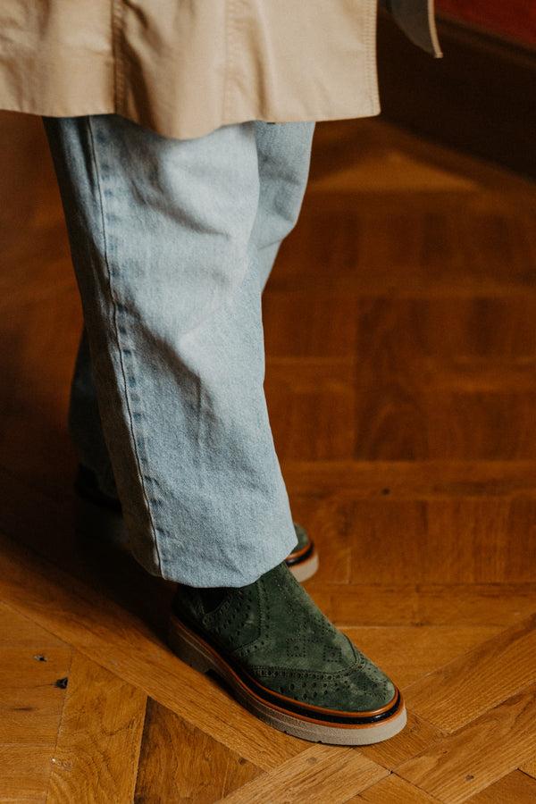 Pons Quintana YANNY VELOUR PLATFORM ANKLE BOOT - Moss Green