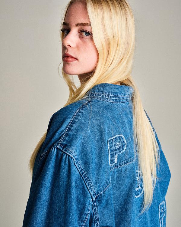 Pop Trading Company Pop Applique Logo Denim Shirt Rinsed Denim
