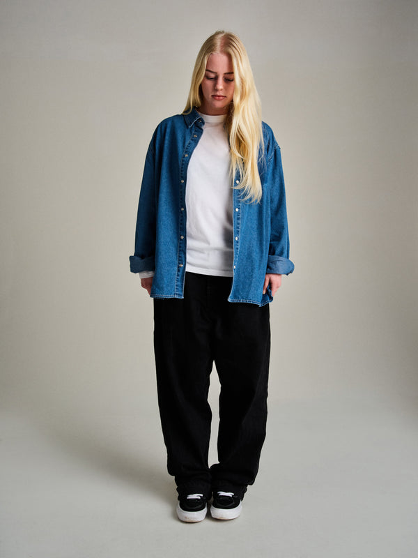 Pop Trading Company Pop Applique Logo Denim Shirt Rinsed Denim