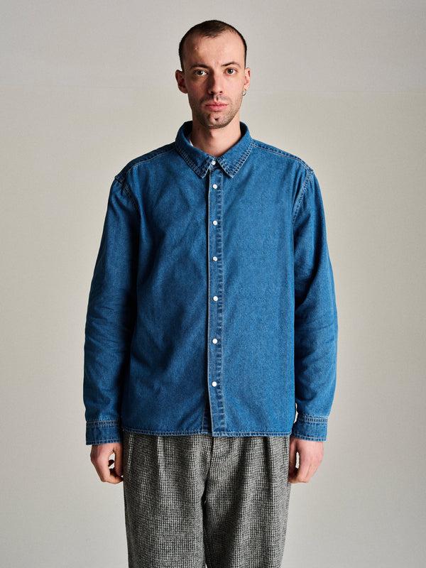 Pop Trading Company Pop Applique Logo Denim Shirt Rinsed Denim