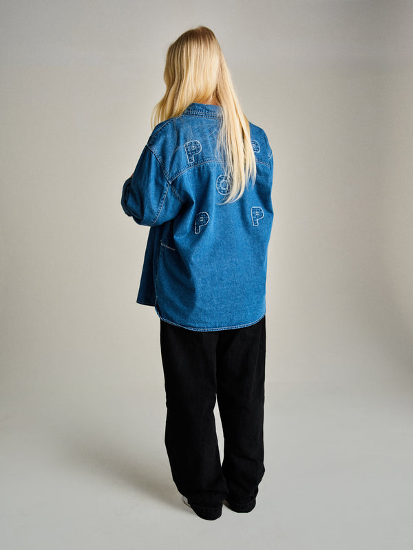 pop trading company Pop Applique Logo Denim Shirt Rinsed Denim