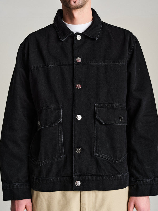 Pop Trading Company Pop Full Button Denim Jacket Black