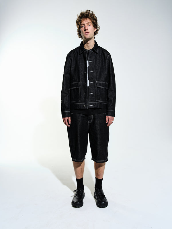 pop trading company Pop Full Button Denim Jacket Black