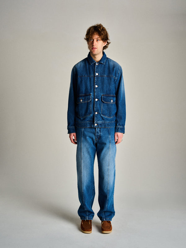 Pop Trading Company Pop Full Button Denim Jacket Rinsed Denim