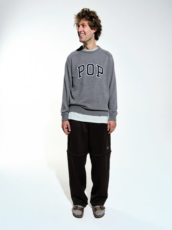 pop trading company Pop Knitted Arch Crewneck Grey Heather
