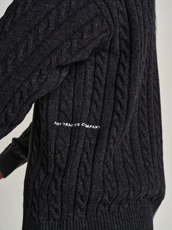 Pop Trading Company Pop Knitted Cable Cardigan Anthracite/Charcoal
