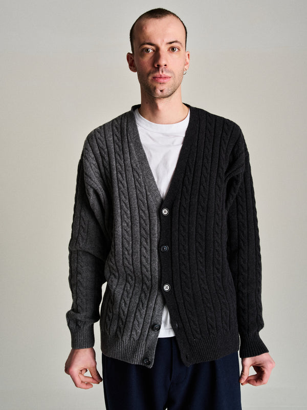 pop trading company Pop Knitted Cable Cardigan Anthracite/Charcoal