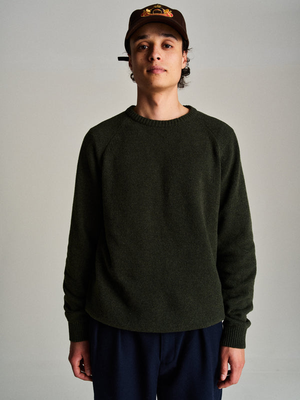 pop trading company Pop Knitted Elbow Crewneck Duffel Green