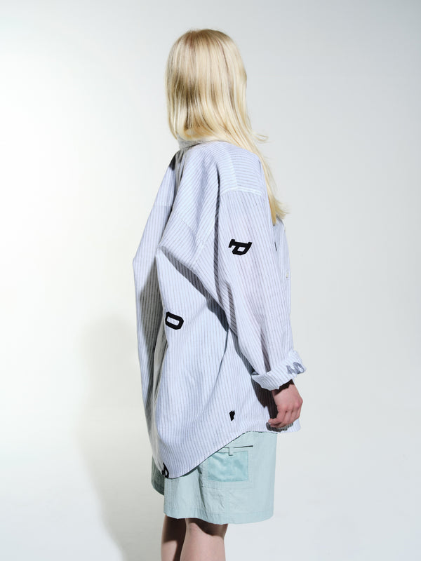 Pop Trading Company Pop Letters Striped Pop Shirt White Linen