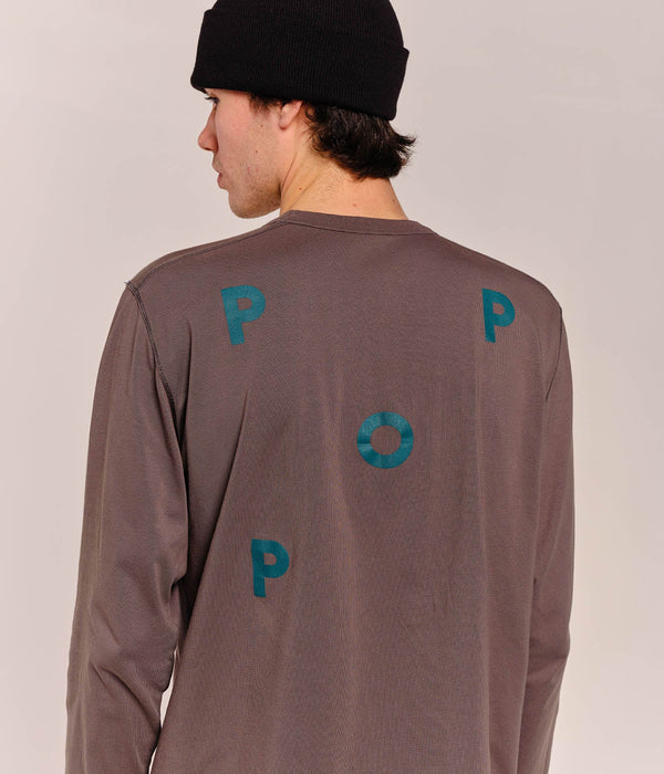 Pop Trading Company Pop Logo Longsleeve T-Shirt Charcoal/Bayberry