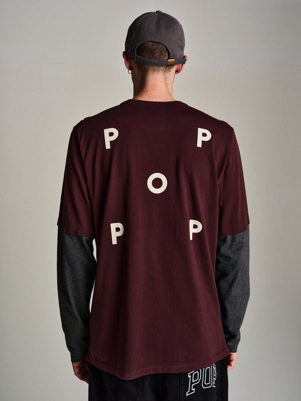 pop trading company Pop Logo Sleeve T-Shirt Fudge/Charcoal Heather