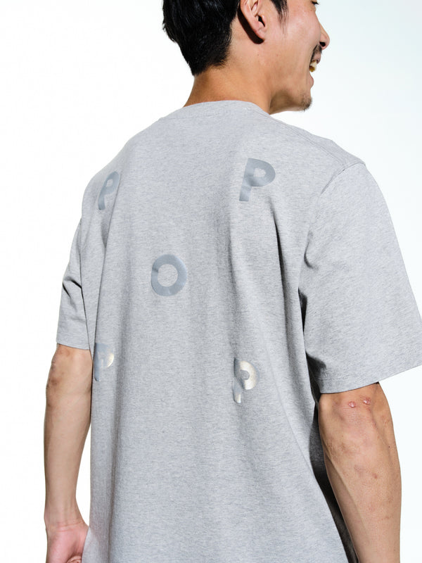 Pop Trading Company Pop Reflective Logo T-Shirt Grey Heather