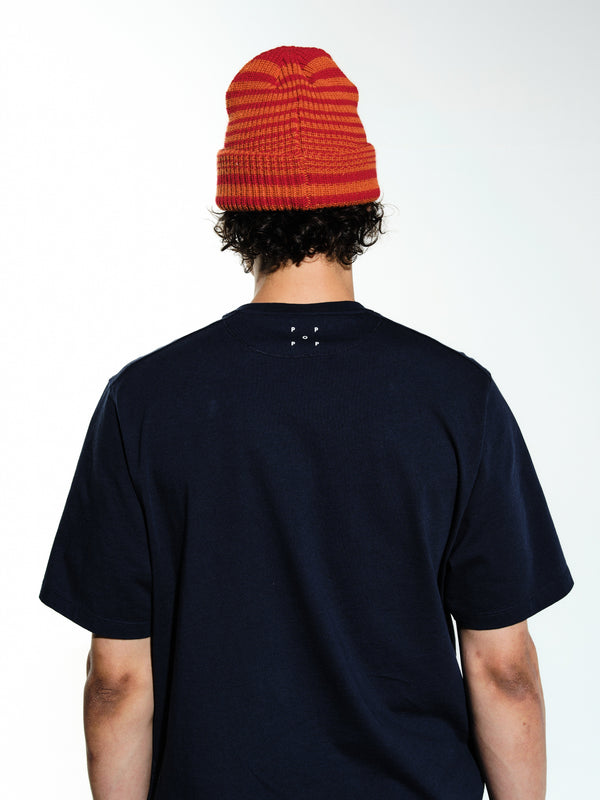 Pop Trading Company Pop Striped Beanie Haute Red/Island Poppy