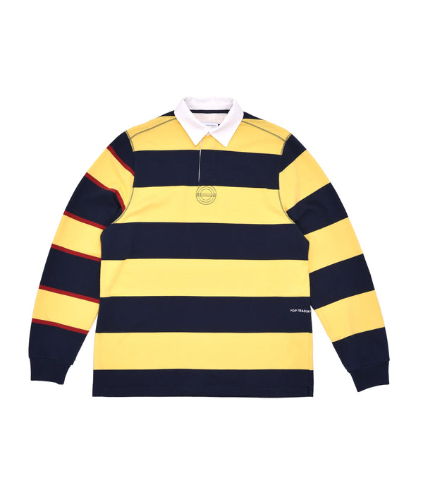 Pop Trading Company Pop Striped Logo Rugby Polo Sweat Snapdragon/Navy