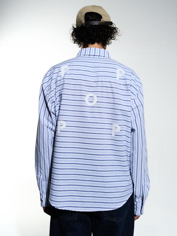 Pop Trading Company Pop Striped Logo Shirt White/Blue