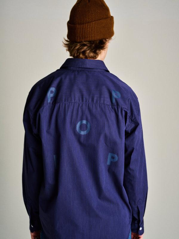 Pop Trading Company Pop Striped Logo Shirt Navy