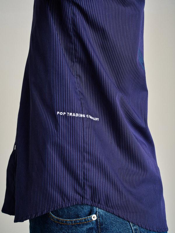 Pop Trading Company Pop Striped Logo Shirt Navy